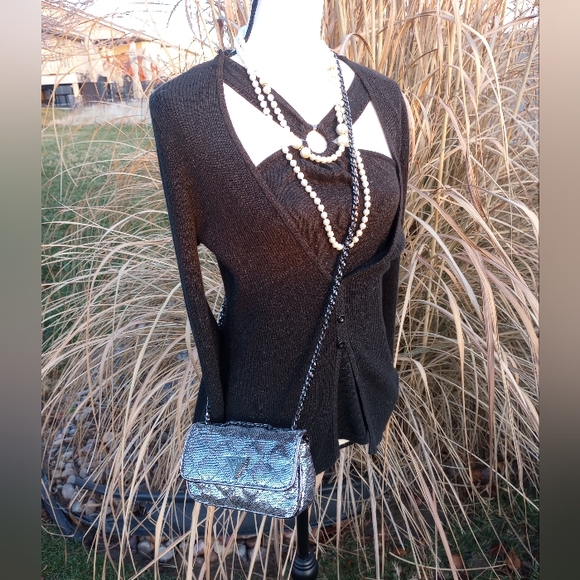 Guess Sequin Pewter Mini Cessily Crossbody Bag - Picture 3 of 16